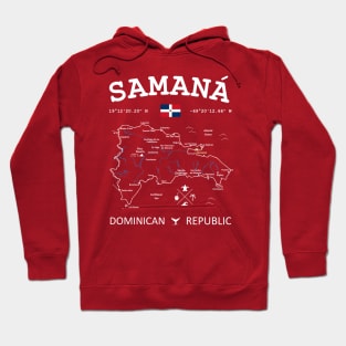 Dominican Republic Flag Travel Map Samana Coordinates Roads Rivers and Oceans White Hoodie